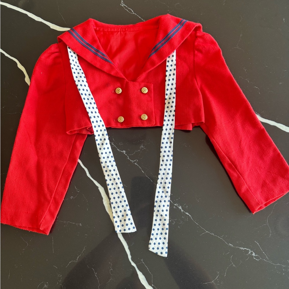 Vintage Red Sailor Cropped Top with Polka Dot‎ Ties